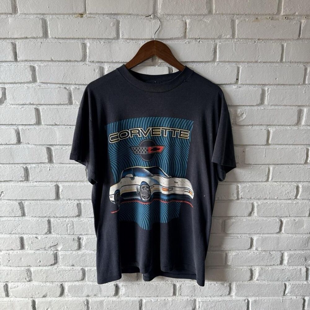 Vintage 90s Corvette Car Graphic T Shirt Faded Black Single Stitch USA XL